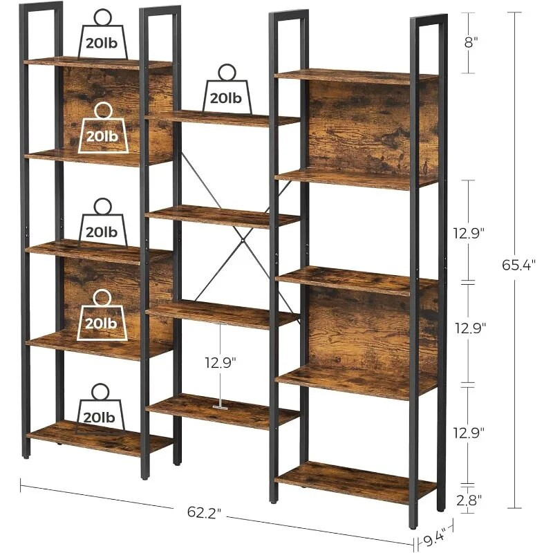 Dimension diagram of the bookcase showing measurements