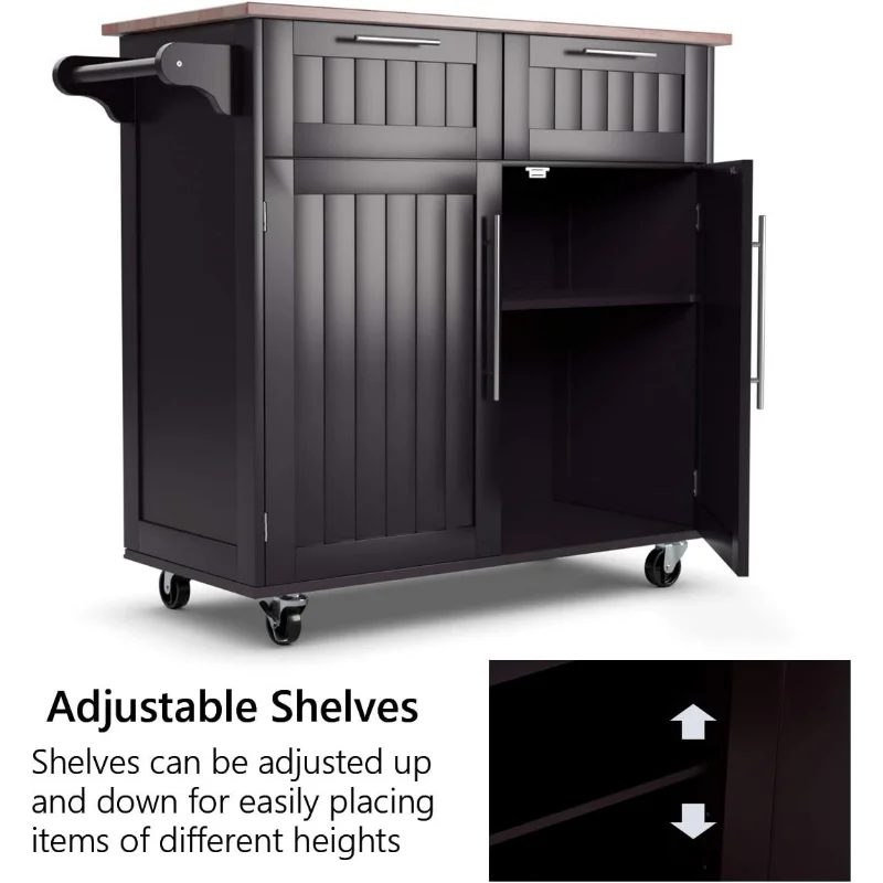 Adjustable shelves and storage features of the Giantex kitchen island cart