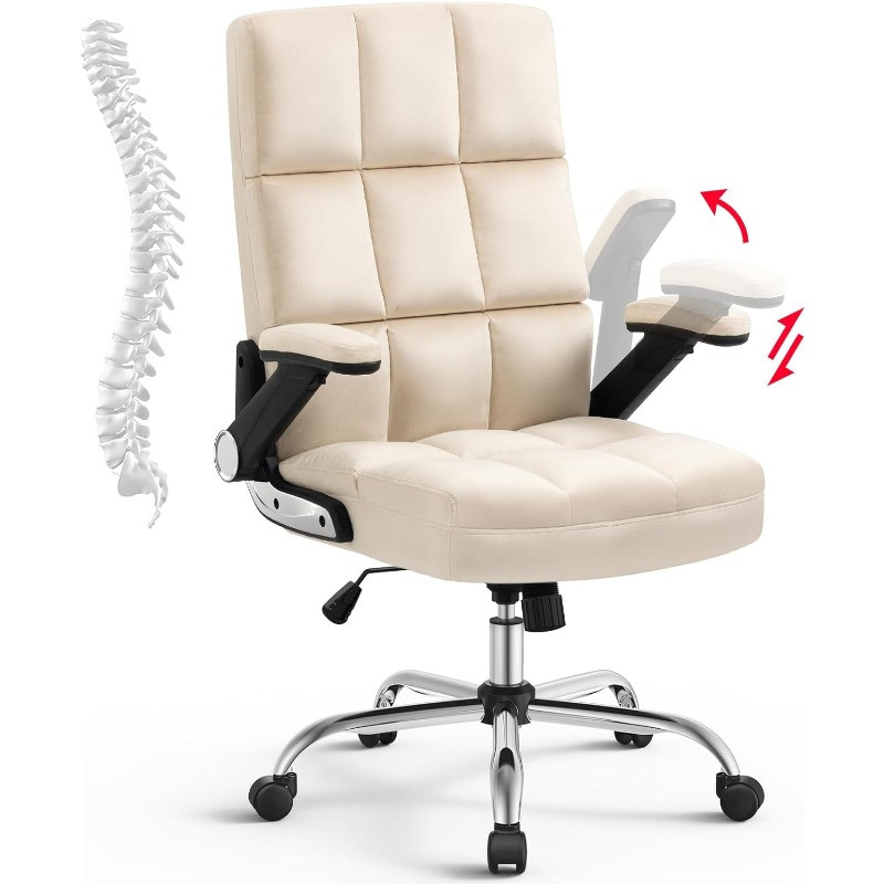 beige/tan fluffy high-back office chair