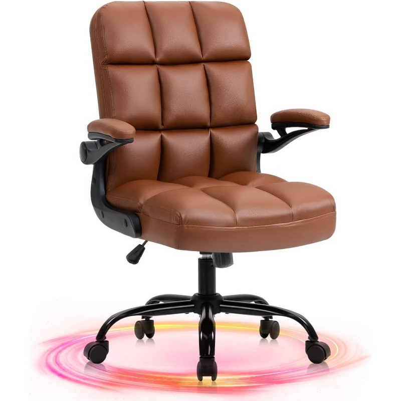 brown leather upholstered high-back office chair