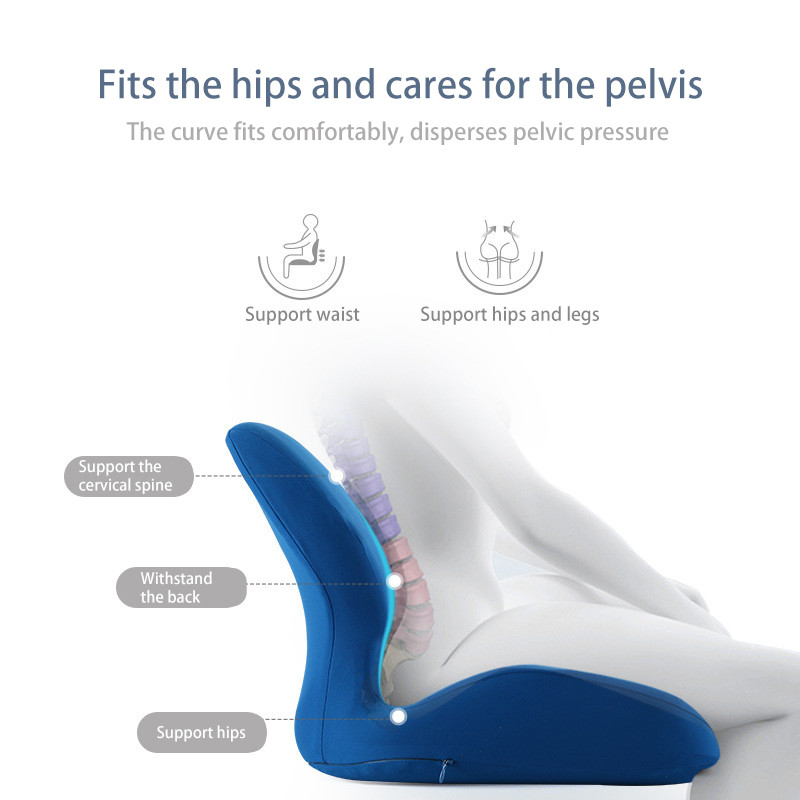 Diagram with hip and leg support areas and pelvic spine support of the cushion