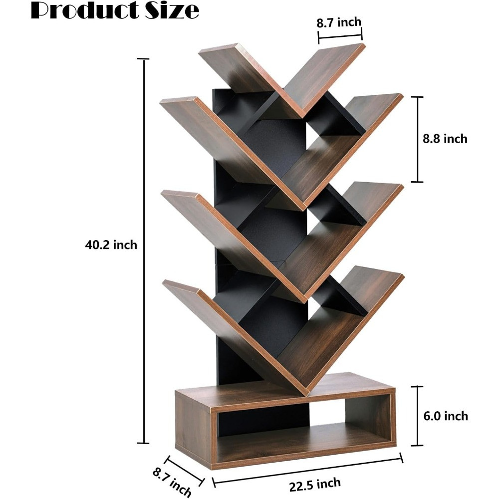 Product size diagram with dimensions for the tree bookshelf