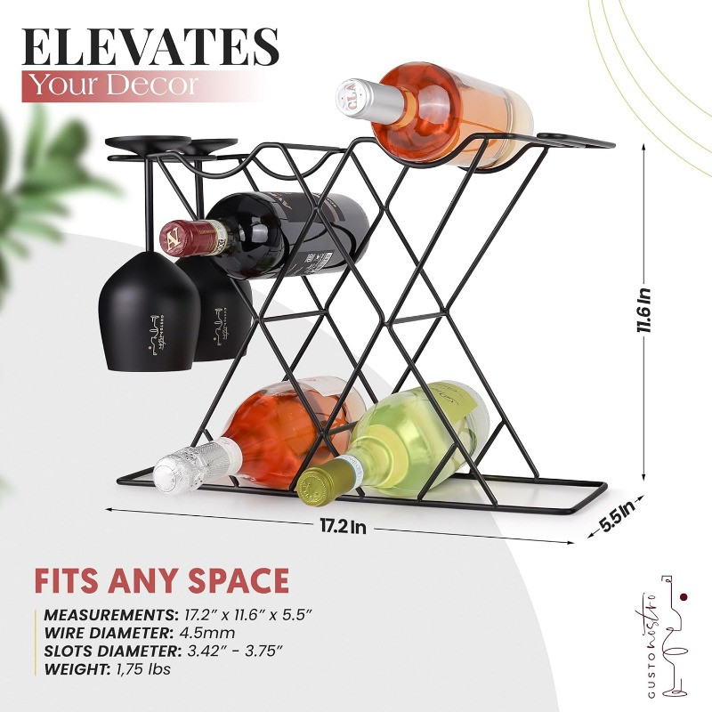 Diagram showing dimensions of the wine rack with measurements