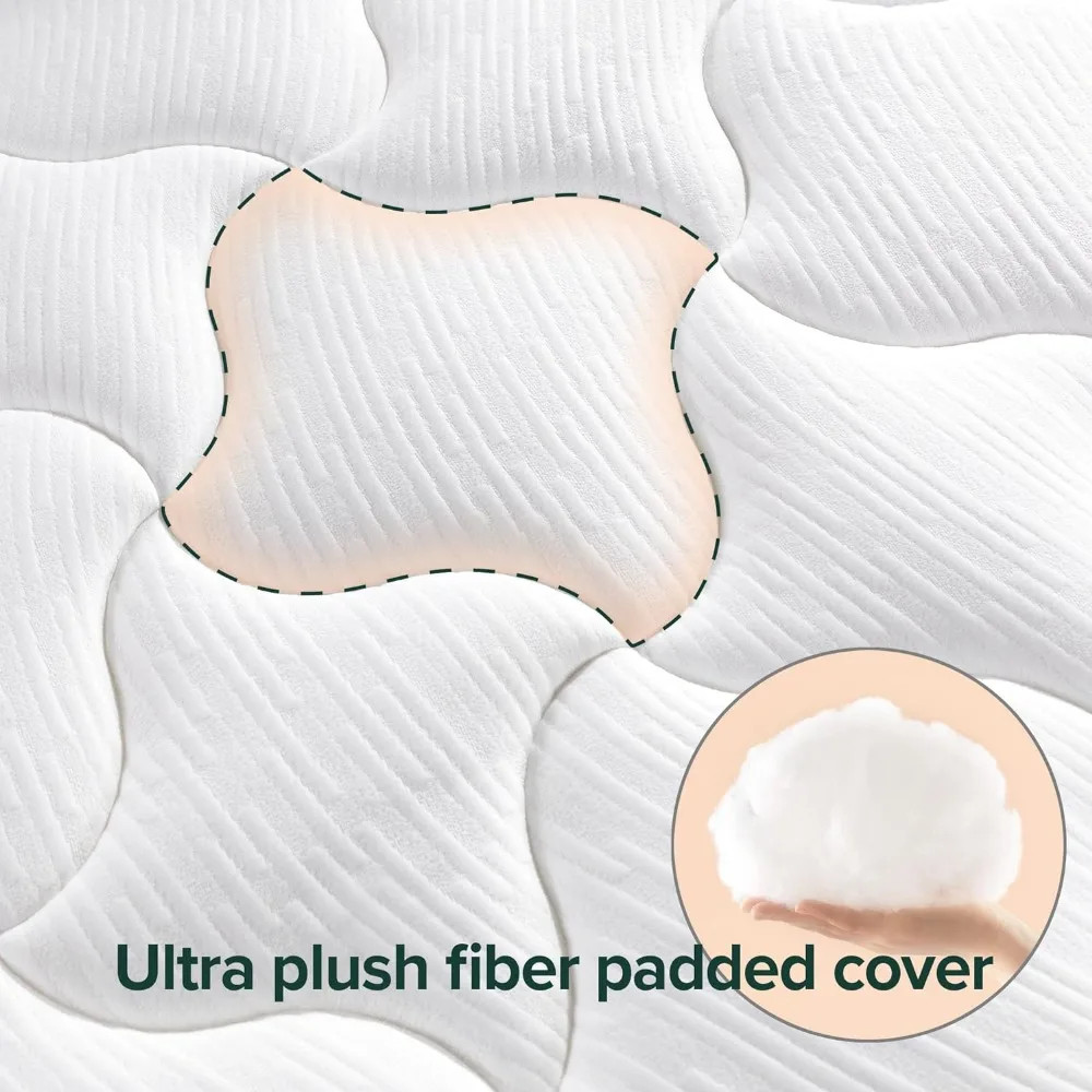 Close-up of mattress surface showing plush cover and stitched pattern