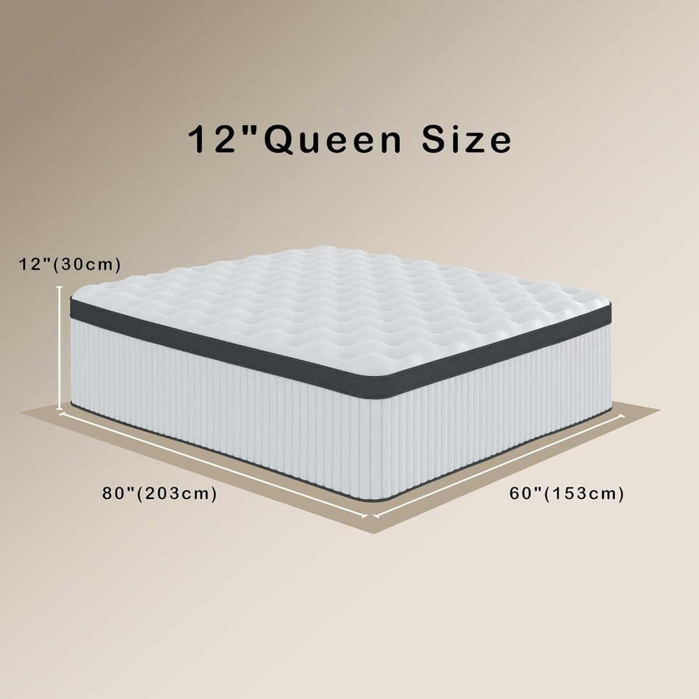 12" Queen Size mattress with dimensions 80in by 60in diagram