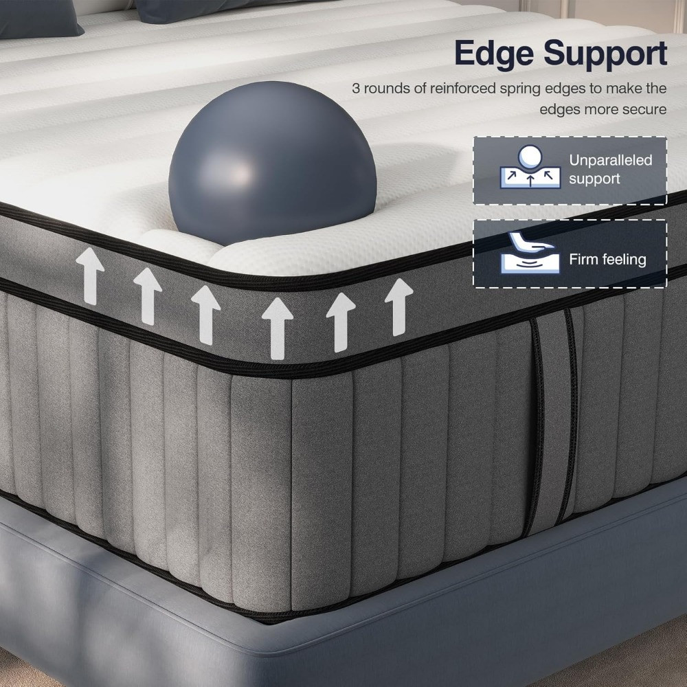 Close-up of edge support and coil system with ball on mattress