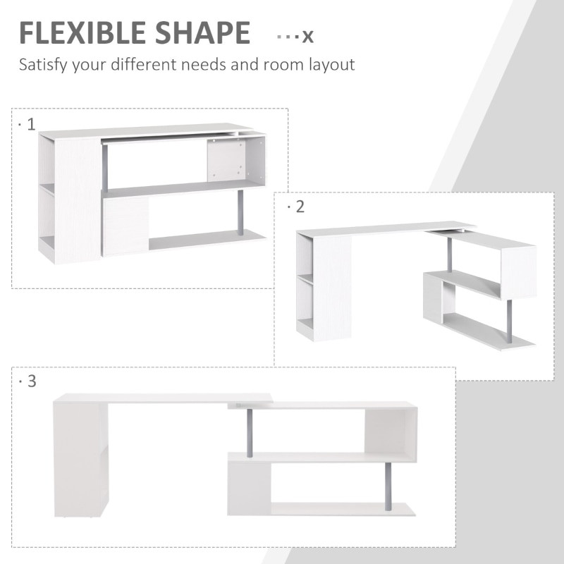 Diagram showing flexible shapes and configurations for desk