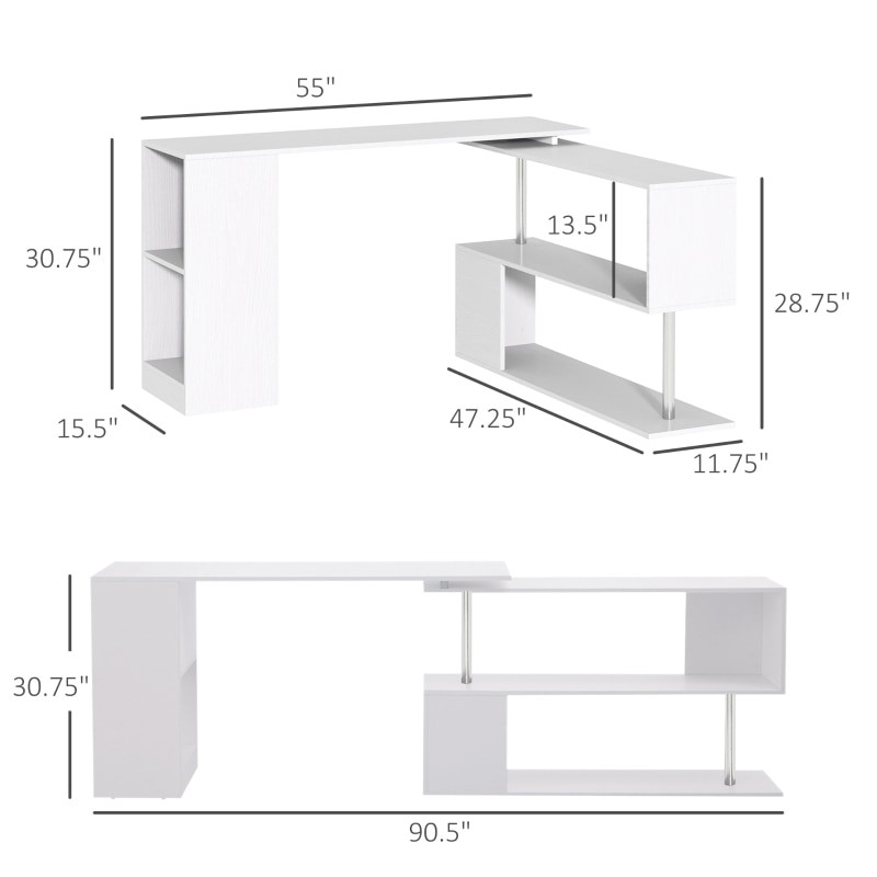 Dimensional diagram of desk with measurements