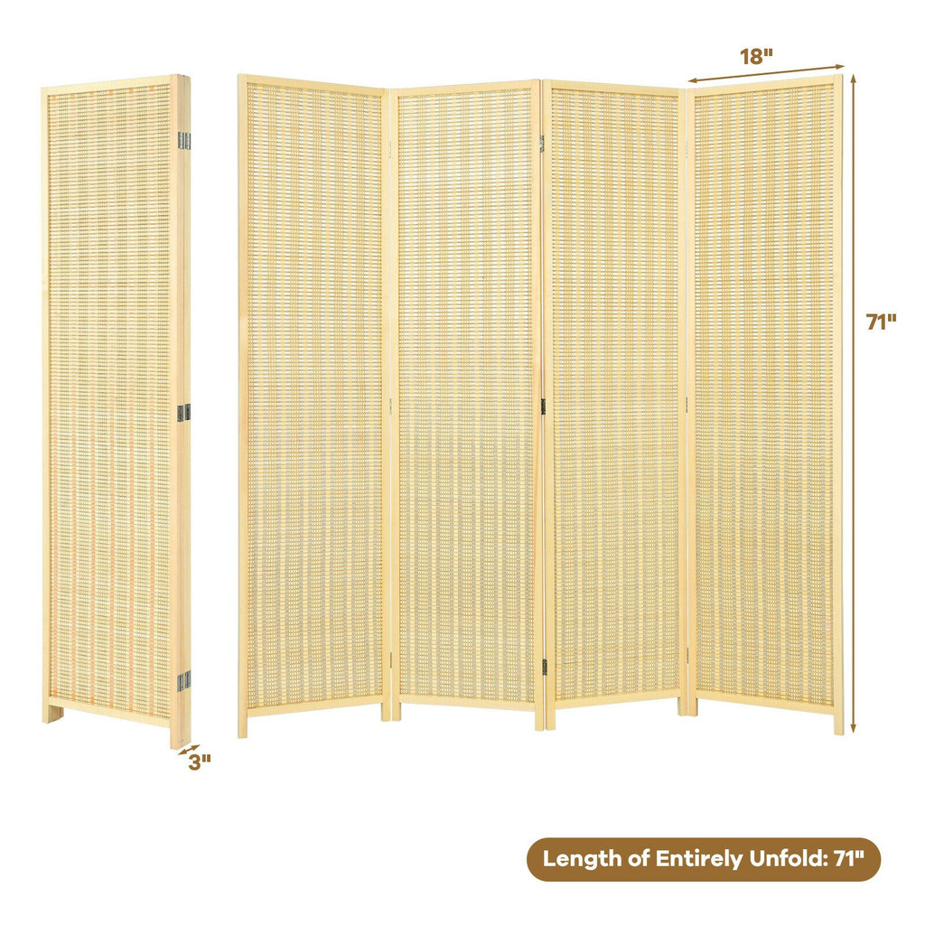 Dimensions of room divider: height 71 inches, width 18 inches per panel