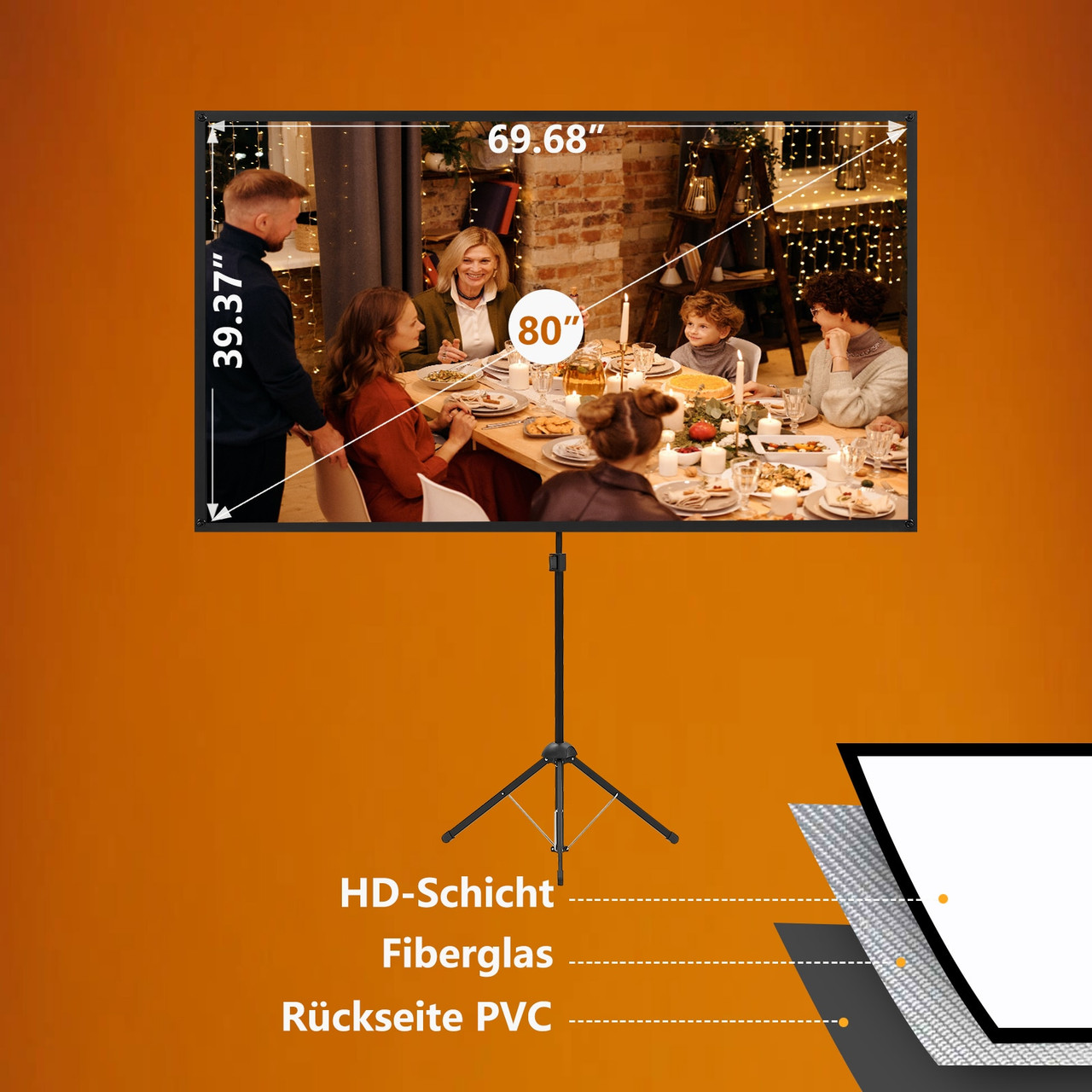 Projector Screen and Stand, Portable Projector Screen 80 Inch, 16:9, 4K ...