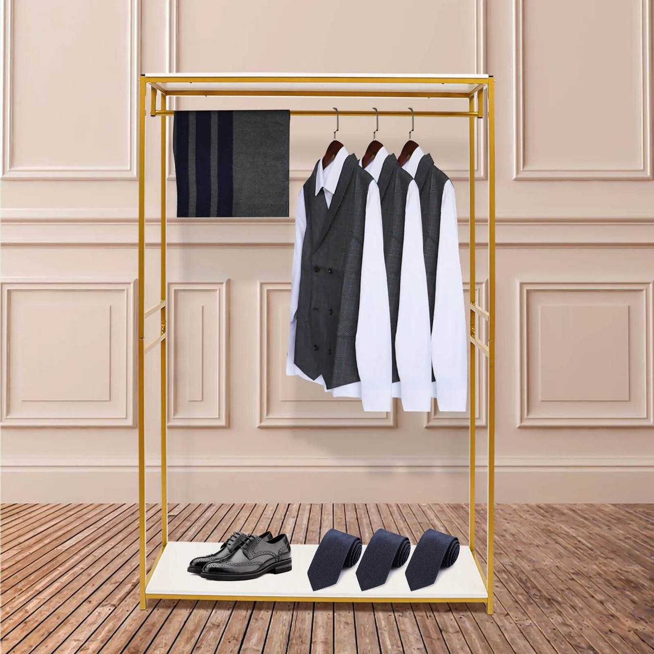 Wedding Arch Gold Iron Clothing Rack with Shelves Wedding Dress Bridal ...