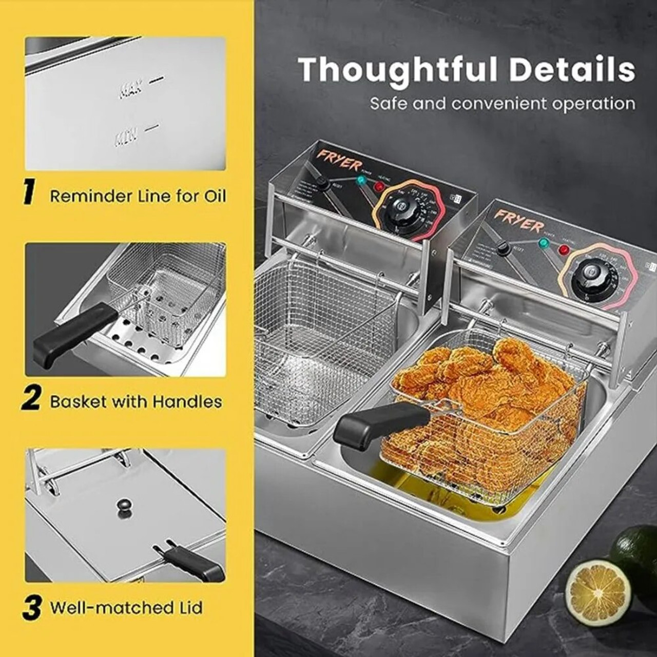 VIVOHOME 110V 20.7 Qt Commercial Electric Deep Fryer with 2 x 6.35 QT