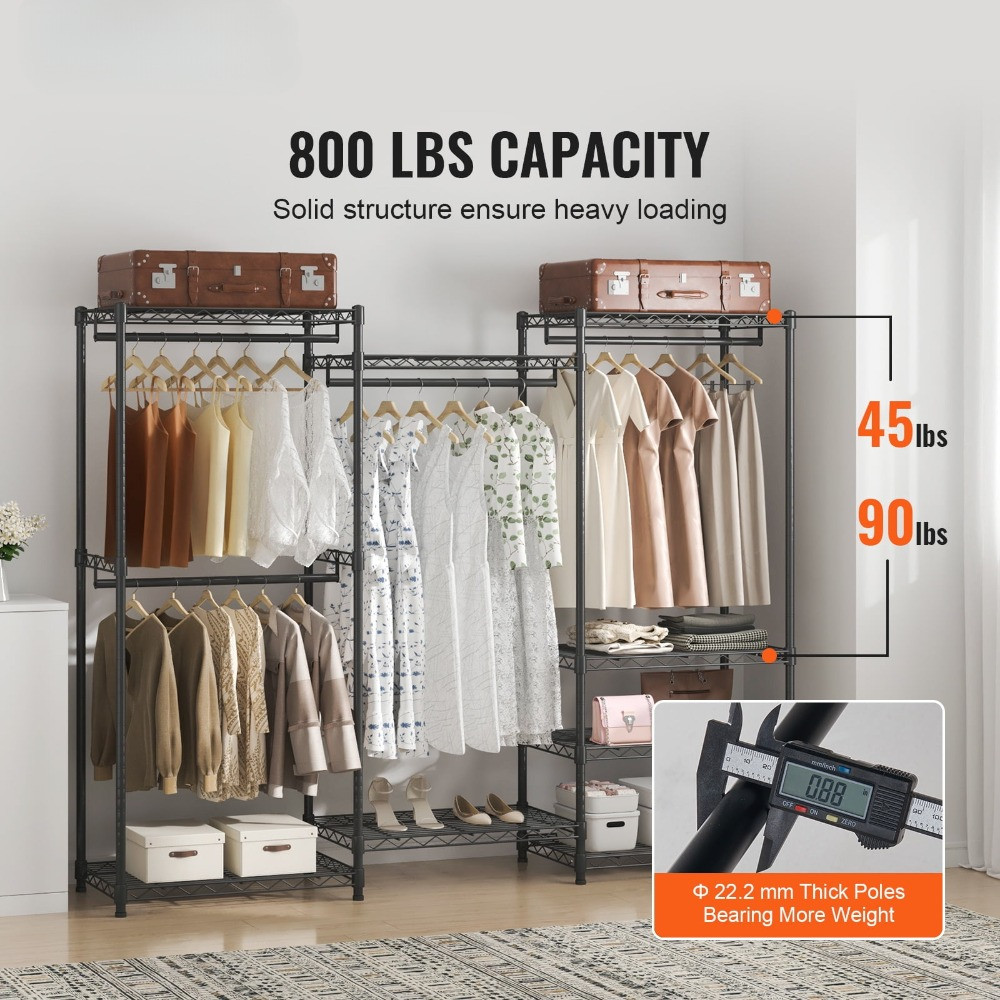 Clothes Rack Wire Garment Rack with 4 Hang Rods & 8 Storage Tiers Load ...