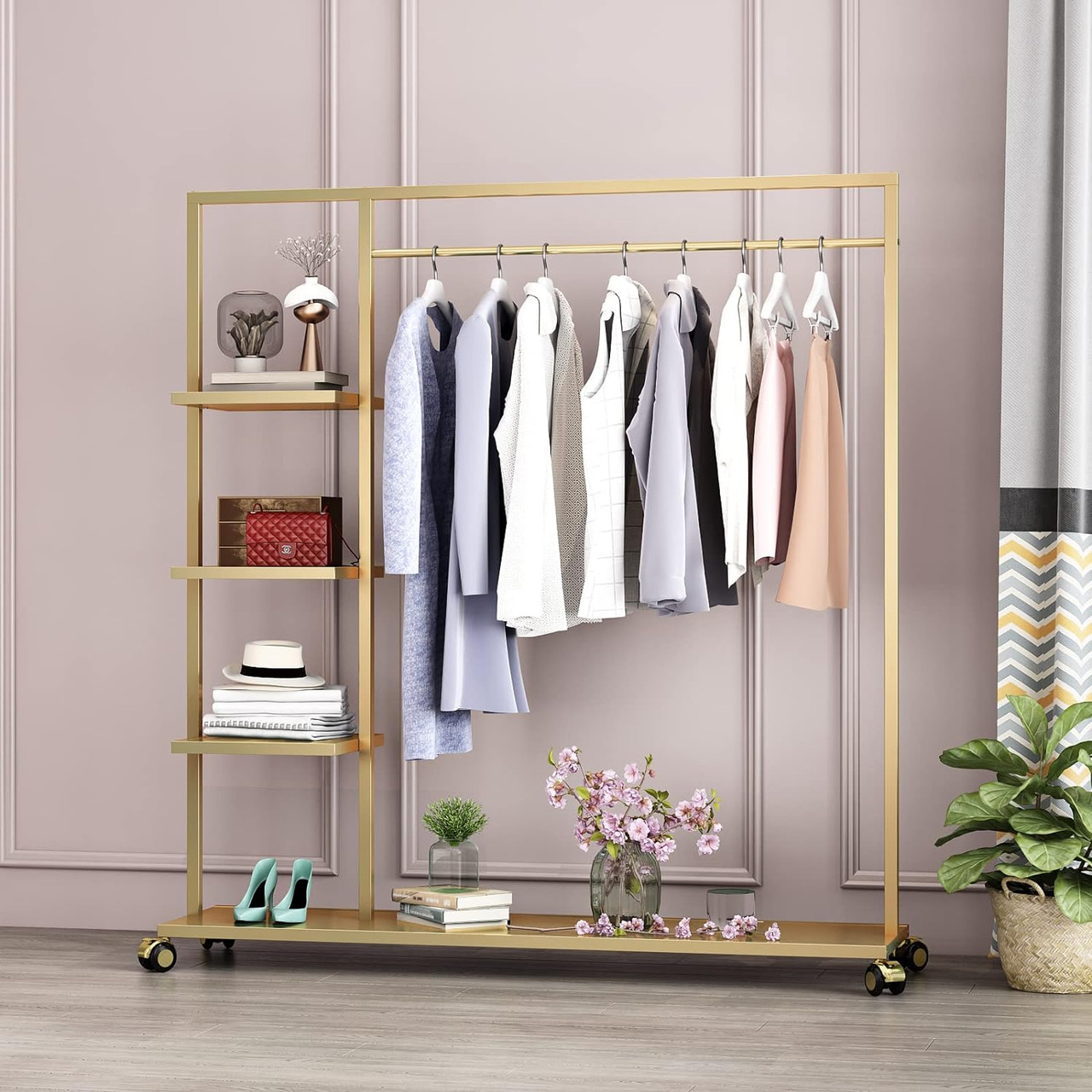 Gold Clothing Rack with Shelf, Boutiques Retail Display Gold Clothes ...