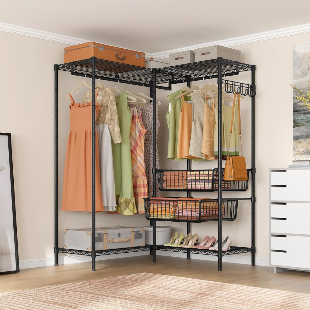 Modern Clothing Rack for Hanging Clothes, L Shaped Garment Rack with ...