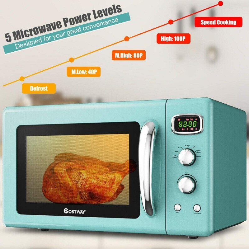 COSTWAY Retro Countertop Microwave Oven, 0.9Cu.ft, 900W Microwave Oven
