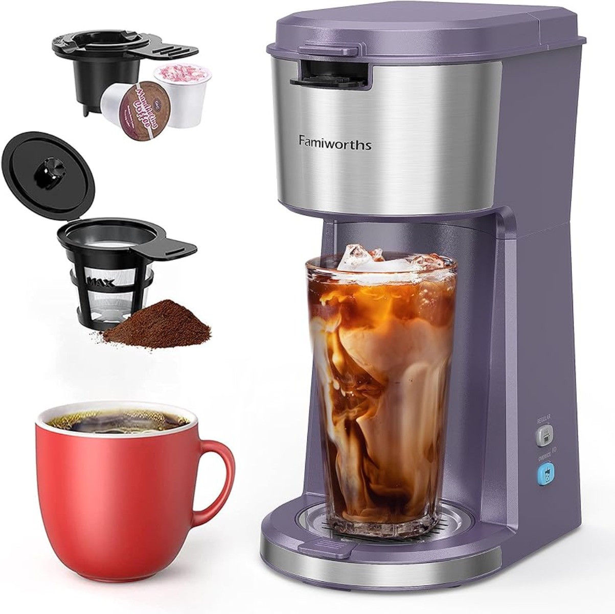 Hot and Cold Coffee Maker Single Serve for K Cup and Ground, with Descaling  Reminder and