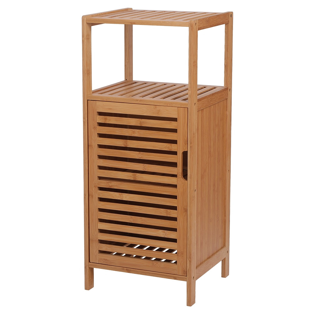 Bamboo Bathroom Floor Double Deck Shelf With Single Door And