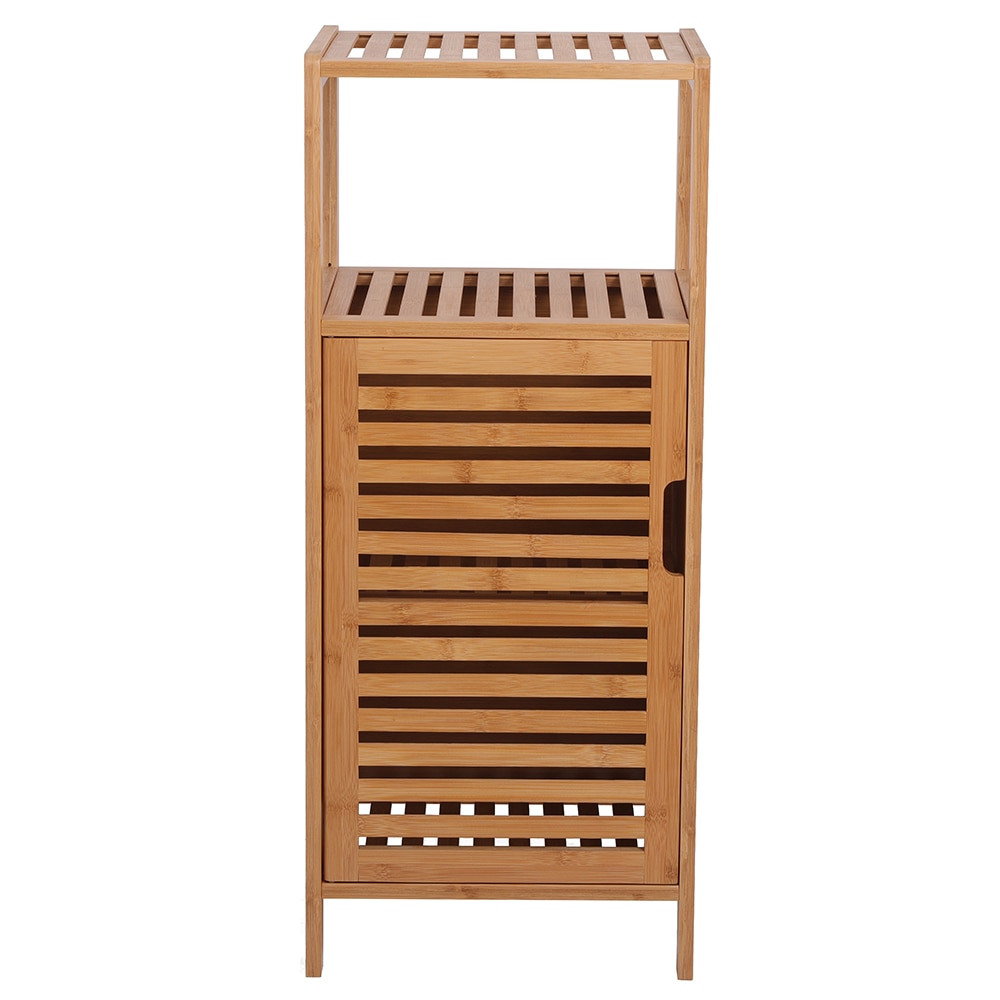 Bamboo Bathroom Floor Double Deck Shelf With Single Door And