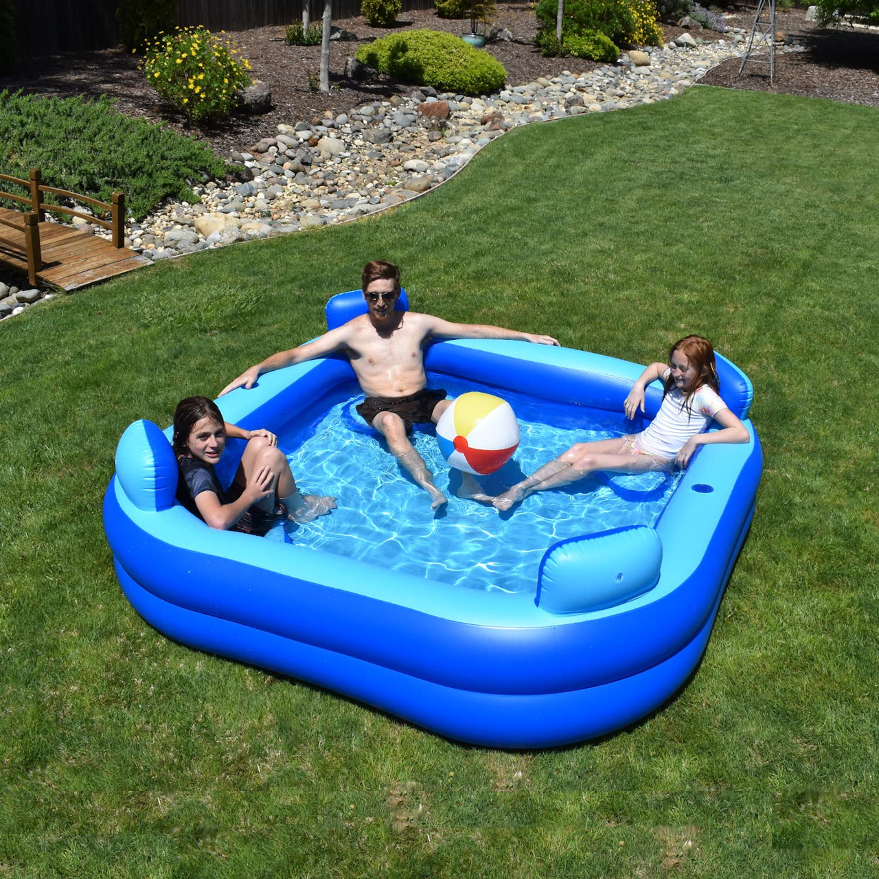 Inflatable Pool Bundle with Seats & Headrests - 8ft x 8ft - Electric ...