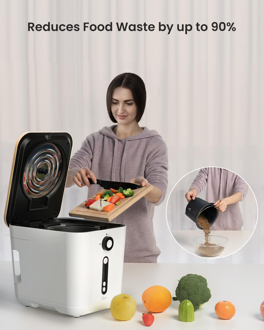Compaoster iDOO Electric Composter for Kitchen, 3L Countertop Compost Bin ...