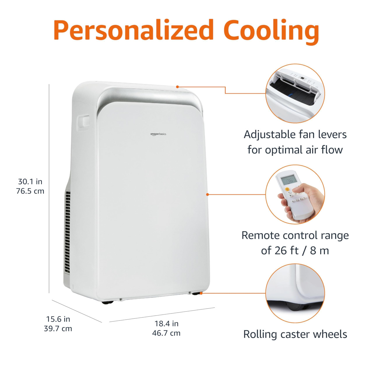 Amazon Basics 4-In-1 Portable Air Conditioner with Remote, Timer, Sleep ...