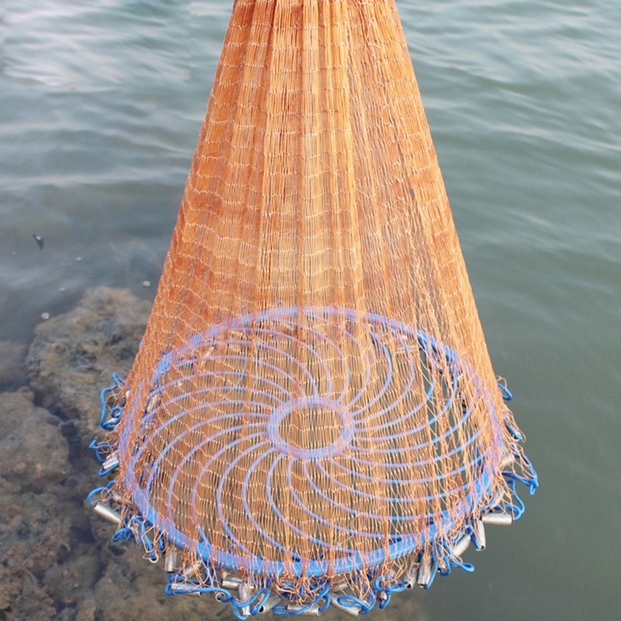 Hand Throw Fishing Net High Strength Small Mesh American Hand Cast Net with  Flying Disc Fishing Network 300/360/420/480/540/600/720cm Throw Net (Color