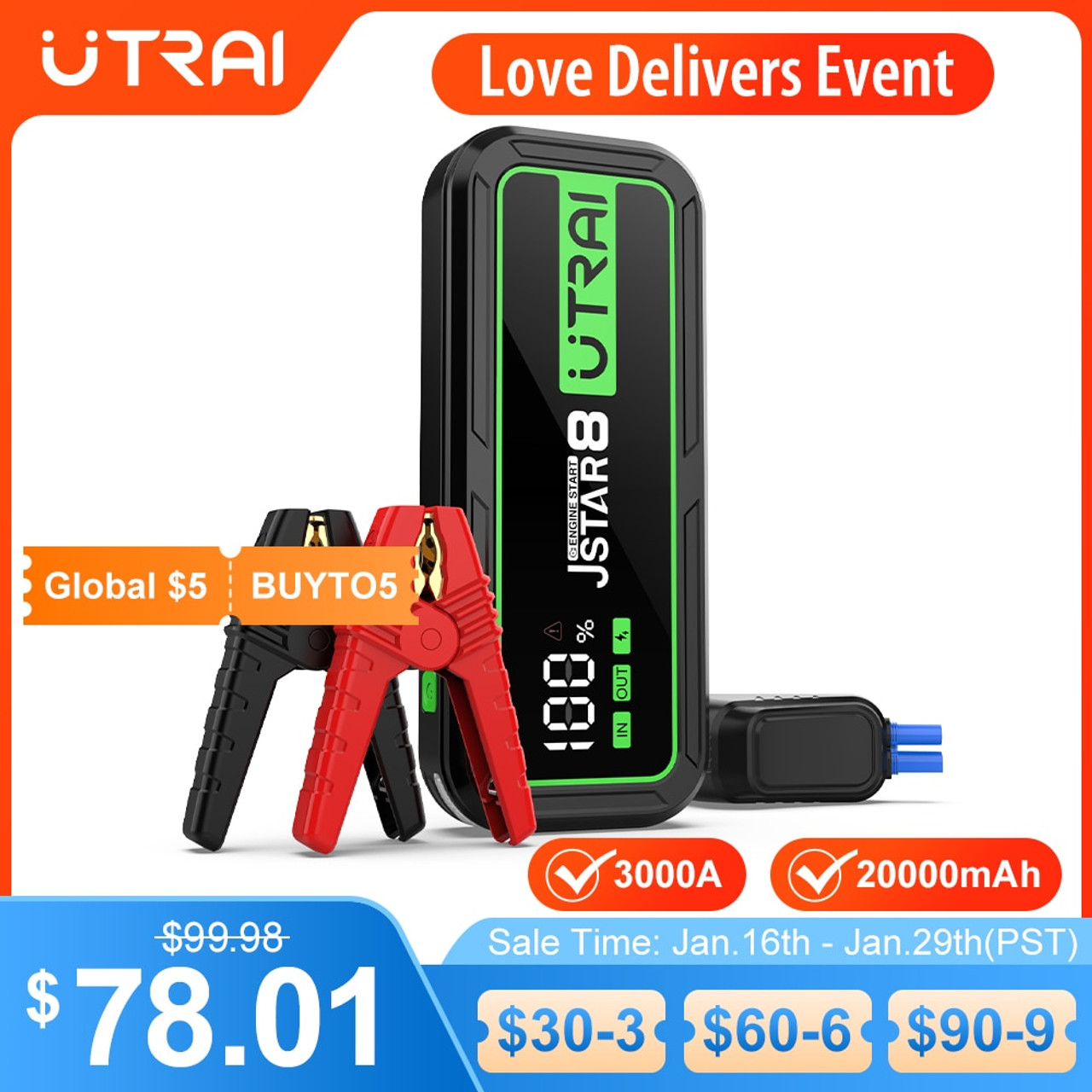 Ultrai-Sprungs tarter 3000a 20000mah Auto-Booster Auto-Not-Start