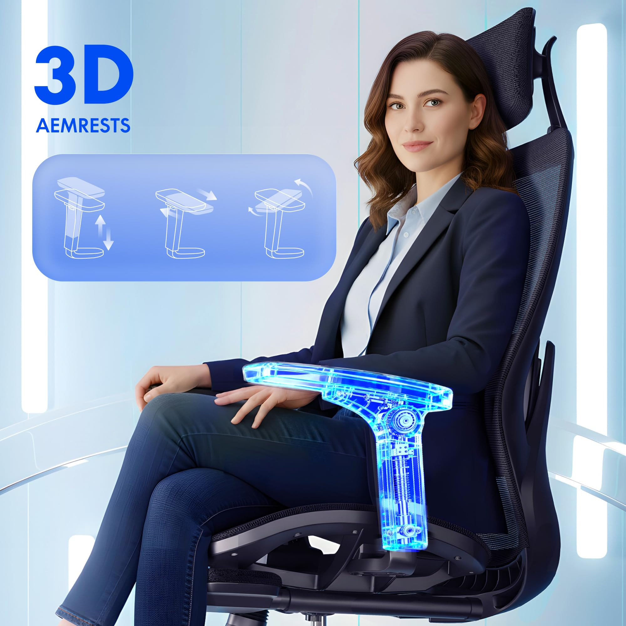 Office chair with adjustable headrest and AEM rest support
