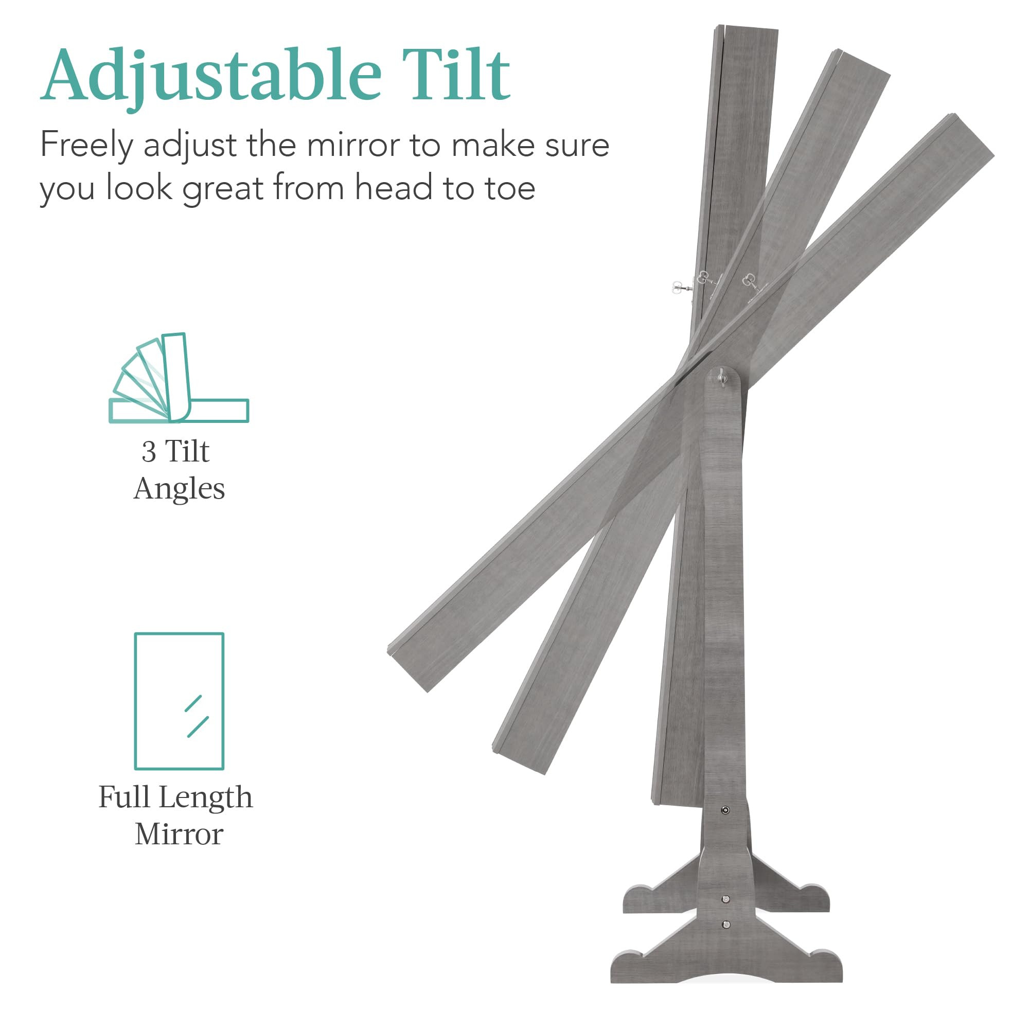 Adjustable tilt mirror with three angles for freestanding jewelry armoire