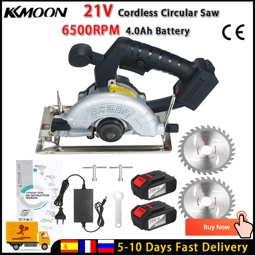 21V Cordless Circular Saw 6500RPM 4.0Ah Battery Fast Charger 45 Degree Bevel Cutting with 110mm 30T Blades 