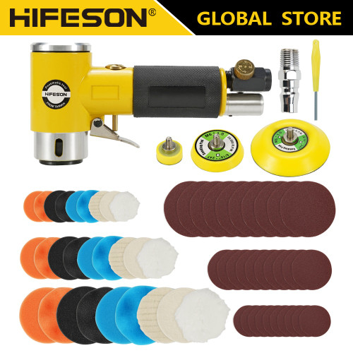 HIFESON Mini Orbital  2/3" Air Sander Pneumatic Polisher Grinder Buffer Dual Action Orbital Polisher 80PCS Sanderpaper 