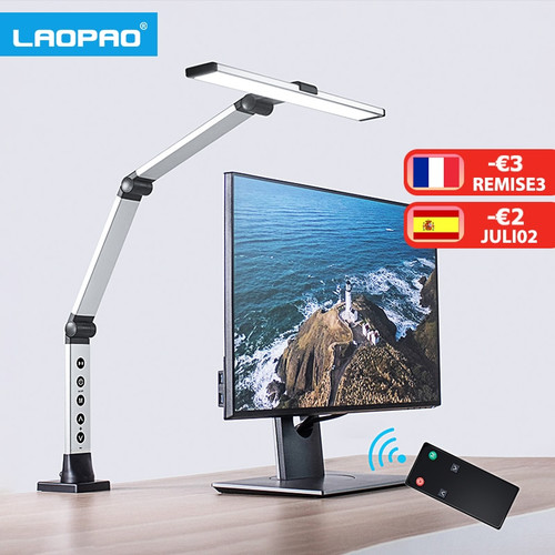 LAOPAO 12W Long Arm Led Touch Table Lamp Clip Multi-axis Stepless dimming Office Bedroom Remote Control Eye-protected Desk Lamp