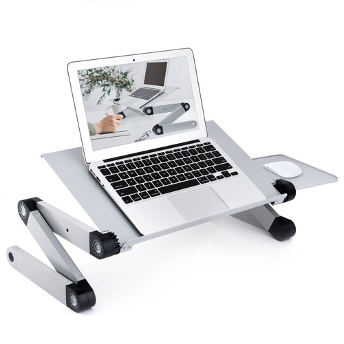 Adjustable Height Laptop Desk with Fan Laptop Stand for Bed Portable Lap Desk Foldable Table Workstation Silver[US-Stock]