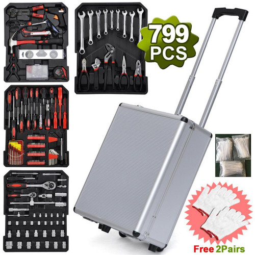 799pcs Stable Trolley Case Tool Set Aluminum Alloy Hand Tool Kit Auto Repair Tool Set Dorm Room