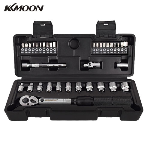 KKMOON 35 in 1 Household Adjustable Spanner Socket Wrench Tool Kit 2-20Nm 1/4 Preset Professional Torque Wrench Sets 