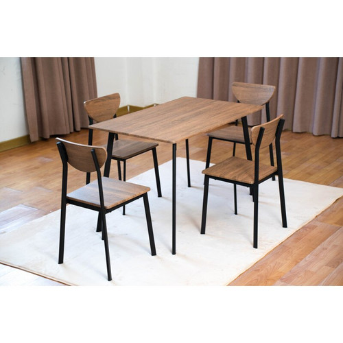 Modern 5 Piece Dining Table Set with 4 Chairs for Dining Room, Sturdy and Durable, Black Frame and Brown Oak Board Surface