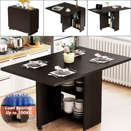 3 in 1 Rolling Dining Table Set Folding Wooden Dining Table Movable Office Table Kitchen Storage Home 