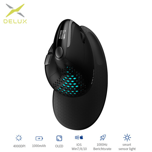 Delux Seeker M618XSD Ergonomic Vertical Mouse OLED Screen USB Wireless+BT 5.0  Rechargeable 1000hz Berichtsrate