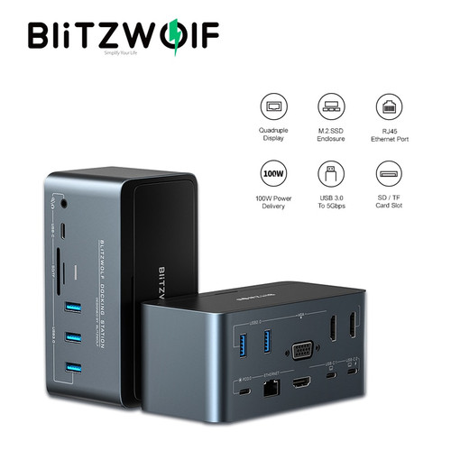BlitzWolf BW-TH13 18-in-1 USB C Docking Station Laptop Accessories PC Computer Accessories Extensor USB Hub Type-C SD/TF Slot