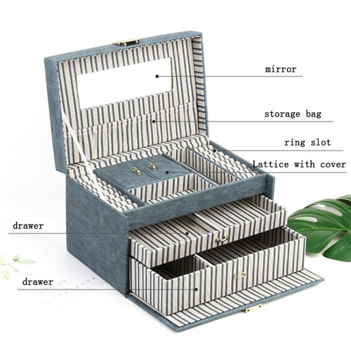 2021 New 3-layers Stripe Jewelry Organizer PU Leather Stud Necklace Earrings Rings Display Holder Jewelry Box Storage Women