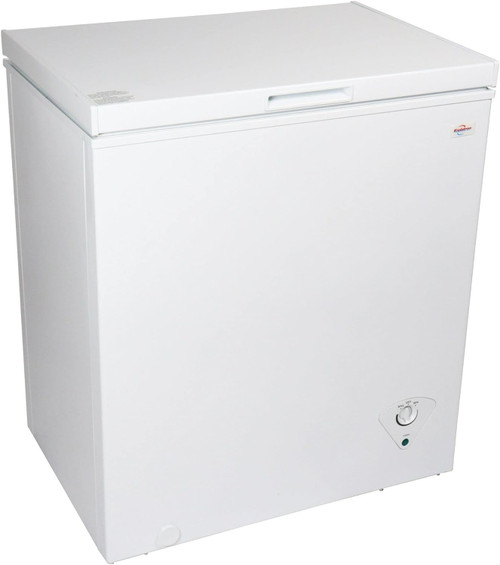Chest Freezer, 5.0 cu ft (155L), White, Manual Defrost Deep Freeze, Storage Basket, Space-Saving Flat Back, Stay-Open Lid, Front