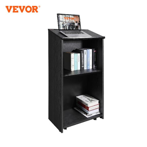 VEVOR Podium Stand 47in Hostess Stand W/ 4 Rolling Wheels & Shelves Pulpits Slant Desktop Lecterns for Churches Office School