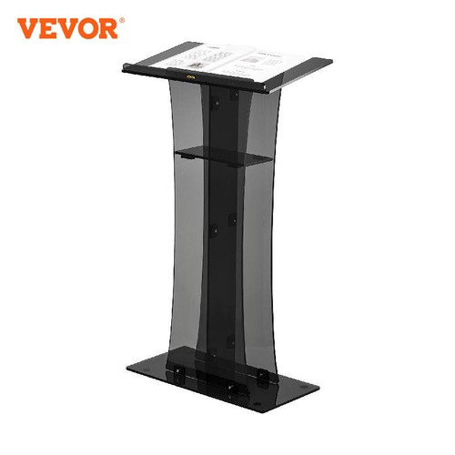 VEVOR 47" Clear Podium Stand Floor-Standing Acrylic Podium Lectern W/ Reading Surface & Storage Shelf  for Church 