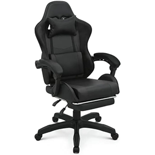 MoNiBloom Gaming Chair with Footrest High Back Video Game Chair with Headrest & Lumbar Support Height Adjustable Leather Swivel