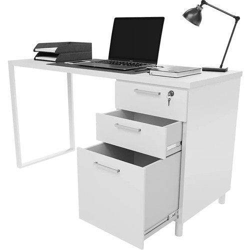 Milano Home Office Desk - 47 Inch White/White Home Office Desk with Drawers - Modern Computer Desk Home Office Desks