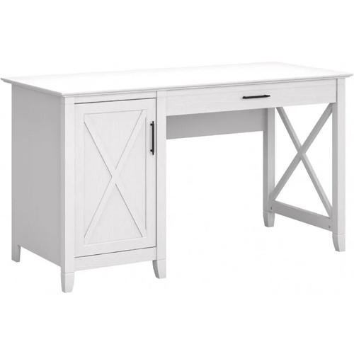 Bush Furniture Key West Computer Desk with Storage | Small for Home Office | Modern Farmhouse, 54W, Pure White Oak Office Desks