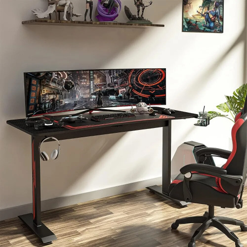 Computer Desk Black PC Desk Gamer Setup With Cup Holder Headphone Hook & Adapter Organizer Free Shipping Reading Gaming Office