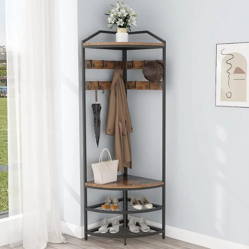 Coat Rack With 10 Metal Movable Hooks Freestanding Clothes Rack Shoes Shelf Organizer for Home Office Bedroom Floor Hanger Hat