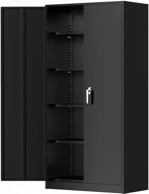 Metal Storage Cabinets 72” Black Garage Steel Storage Cabinet with Doors and Shelves, 